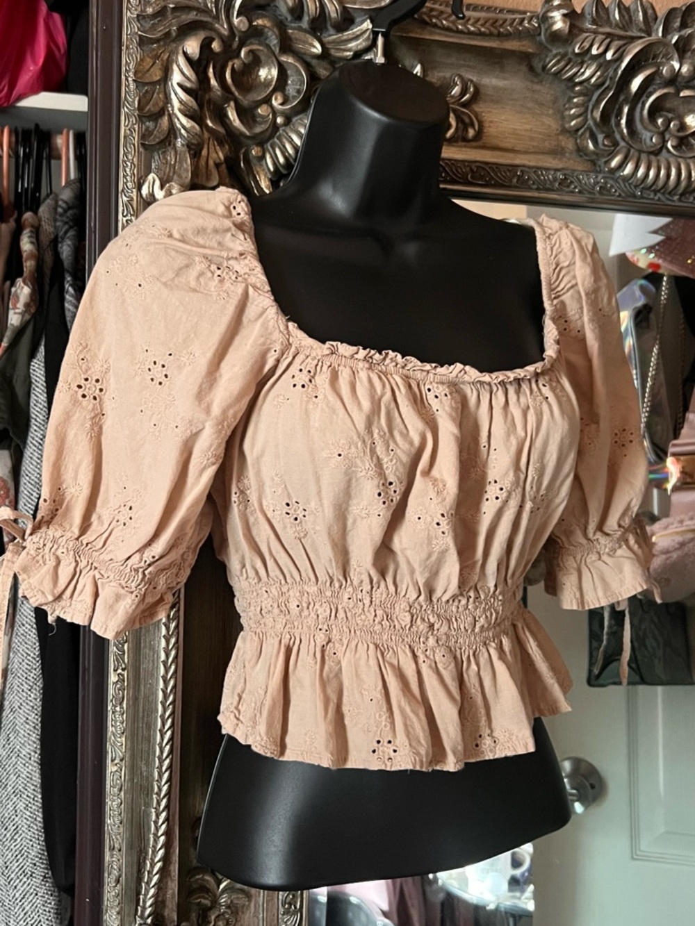 Ambiance Blush Eyelet Peasant Blouse